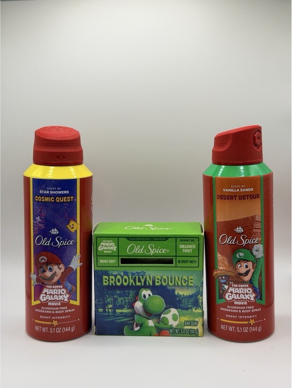 NEW 3 Old Spice Super Mario Galaxy 5oz Soap & 2 Deodorant Mario, Luigi & Yoshi